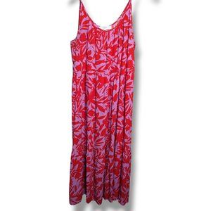 LOFT Red and Pink Floral Maxi Dress